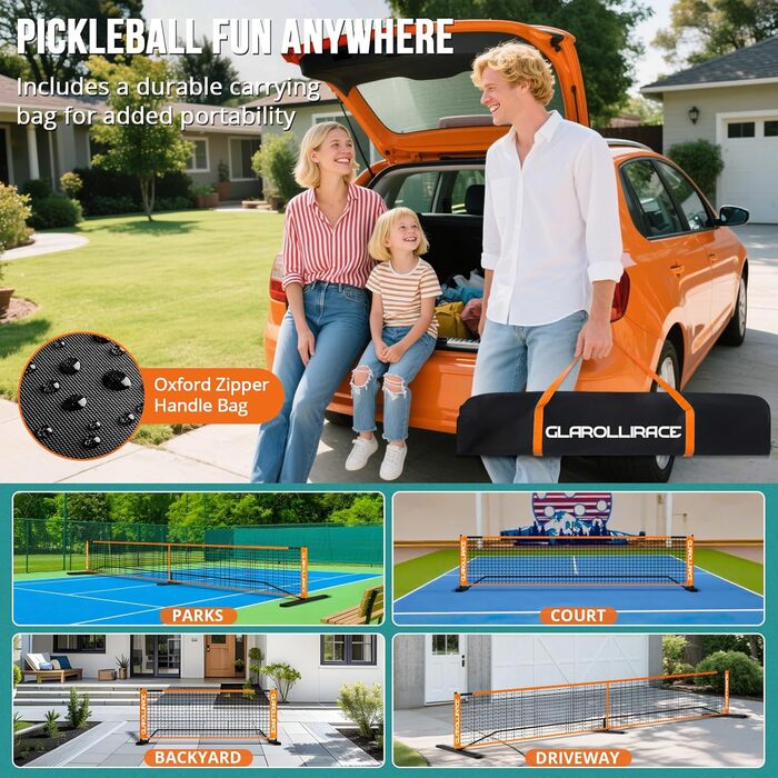Набір для гри в піклбол 3-в-1 портативний, з сіткою 6.7м x 3м x 1.2м, для внутрішнього та зовнішнього використання (Vitality, помаранчевий)