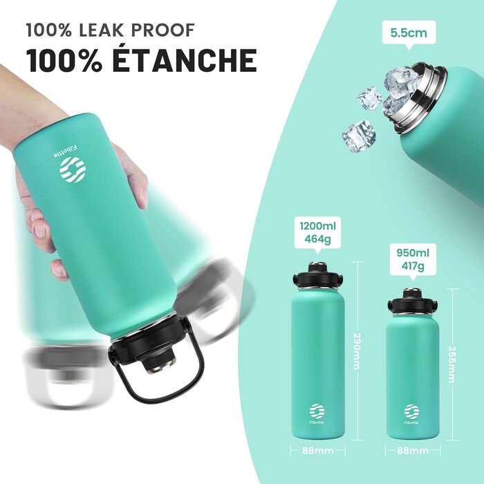 Термос Fjbottle з нержавіючої сталі з трубочкою 950 мл, BPA-free, герметична спортивна пляшка для води для велосипеда, школи, фітнесу, газованої води, зелена
