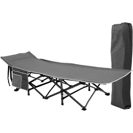 Розкладне ліжко для кемпінгу HIGH POINT SPORTS XXL, 270 кг, стабільне, легке, для дорослих, з сумкою та кишенею, сіре, 190 x 67 x 35 см