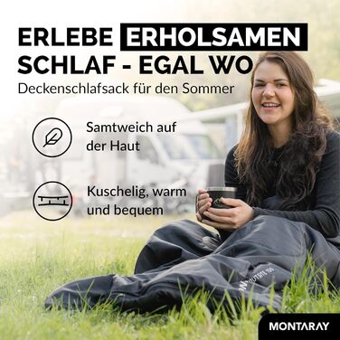 Спальний мішок для кемпінгу з капюшоном до -3°C з подушкою - зимовий та літній спальний мішок на 3-4 сезони (75 x 220 см) - туристичний спальний мішок для жінок та чоловіків (теплий) (Чорний, 150GSM, без капюшону)