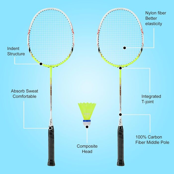 Набір для бадмінтону YAKS 3U Ful Carbon Professional Ultra Light High Elastic Adult Student Training Set, міцний