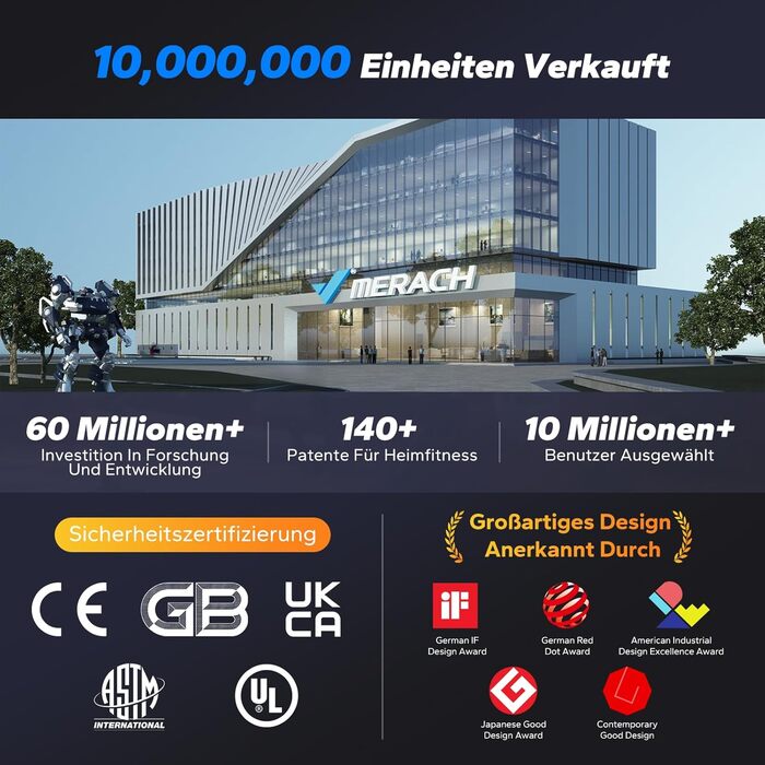 Гребний тренажер MERACH для дому, складаний, з магнітним приводом, тихий, з додатком, подовжені направляючі рейки, електричне регулювання (Plug-in)