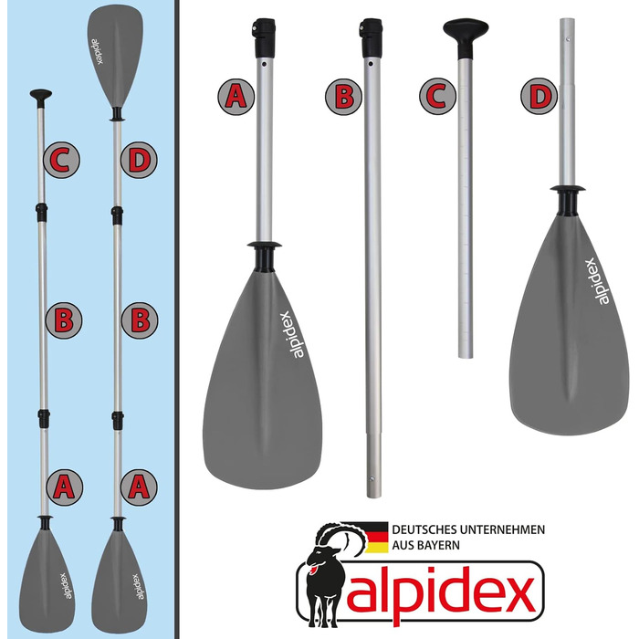 ALPIDEX 2-в-1 весло для SUP/каяка: регульоване, легке, телескопічне (160-207см), алюмінієве. Підходить для веслування на SUP та каяку.