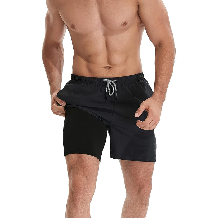 Шорти чоловічі HOPLYNN 2-в-1 літні, швидковисихаючі, для бігу та фітнесу, чорні