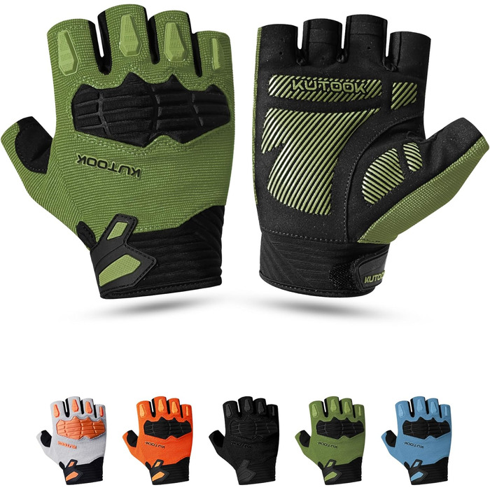 Велосипедні рукавички KUTOOK MTB для катання літом. Рукавички з захистом долоні 5 мм, сенсорний екран, дихаючі. Розмір M, колір зелений