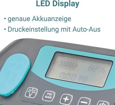 GLORY BOARDS® Storm - електричний насос для SUP з акумулятором, 20 PSI, 4 дошки, LED-ліхтар, USB-зарядка, 6 адаптерів