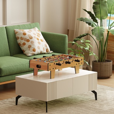 Набір для гри в настільний футбол, кікер, компактна дерев'яна конструкція, 2 м'ячі, табло, коричневий