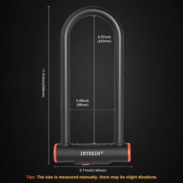 Замок для велосипеда U-подібний, 16 мм, міцний, чорний, з кріпленням, для шосе, гірських велосипедів