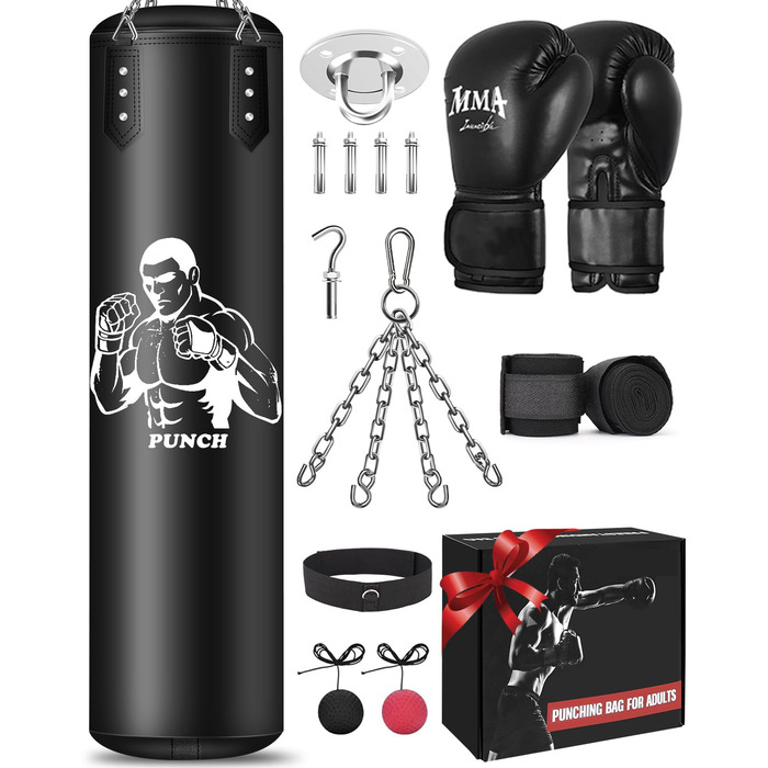 Боксерський мішок NZQXJXZ для дорослих, 120 см, з аксесуарами, мікрофібра, для кікбоксингу, фітнесу, MMA, греплінгу, муай-тай