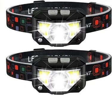 Налобний ліхтар 1200 люмен з регулюванням світла (білий/червоний), водонепроникний, з датчиком руху, 8 режимів. 2 шт.