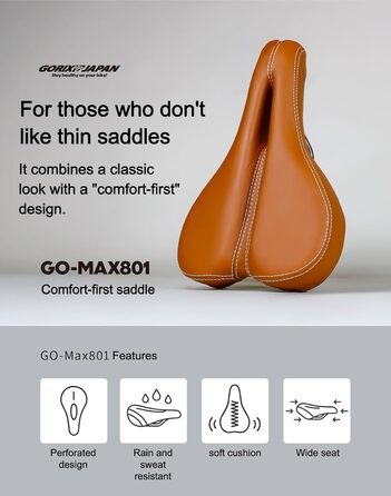 Сідло велосипедне GORIX GO-Max801 коричневе, широке, м'яке, з амортизацією для гірських та шосейних велосипедів