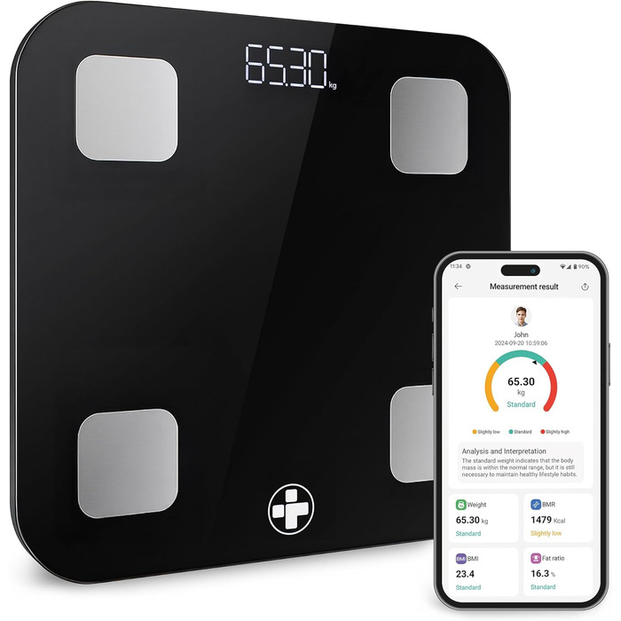 Ваги медичні Smart BMI Reliance, Bluetooth, аналіз складу тіла, LED-дисплей, керування вагою, сумісність з фітнес-додатками, розмір L 28x28x2.4 см, упаковка 1 шт.