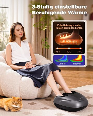 Масажер для ніг KNQZE Shiatsu з підігрівом, для фасціїту та зняття болю (сірий)