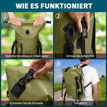Водонепроникний рюкзак ioutdoor 30-35 л, rolltop, для водних видів спорту, велоспорту та туризму, з м'якими лямками та водонепроникною блискавкою