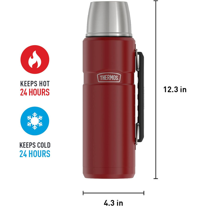 Термос-термобутилка THERMOS Stainless King 1,2 л, вакуумна, червона, нержавіюча сталь