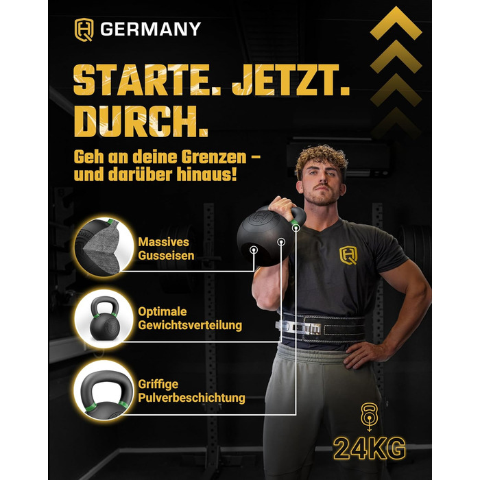 Гантель-гиря HQ Germany® з порошковим покриттям [2-32кг/Набори] - Набір чавунних гирь з точністю ±2% - Кульова гиря, Набір гирь, Преміум гирі з порошковим покриттям 24кг