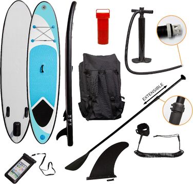 Надувна SUP-дошка 307 см синя або червона, комплект для водного спорту: легка 6,75 кг, 3 плавці, нековзка поверхня, ручний насос, еластичний ремінець, водонепроникний чохол для телефону, сумка для перенесення