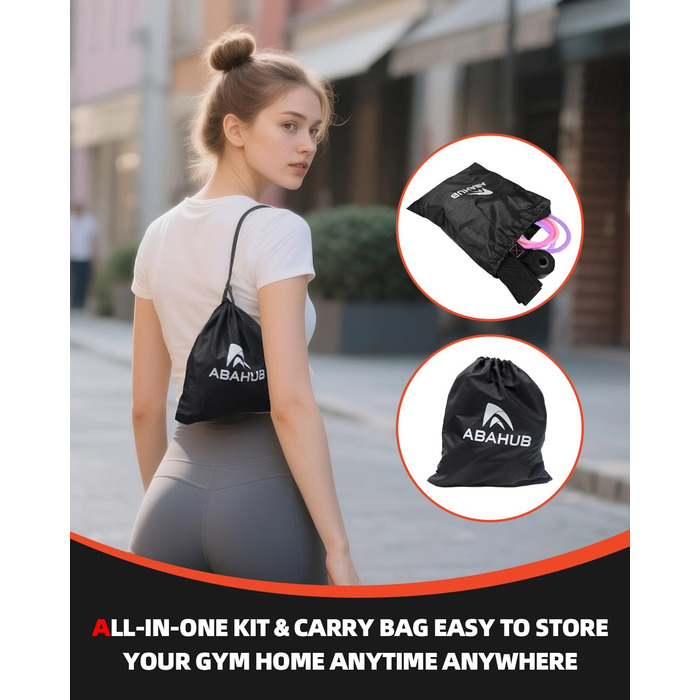 Набір еластичних стрічок Abahub для фітнесу з дверним кріпленням, ручками та петлею для ніг – для тренувань всього тіла, домашній спортзал, ідеально для початківців та досвідчених (Рожевий, 100LB)