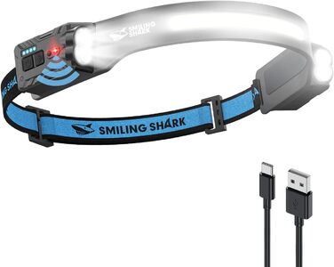 Налобний ліхтар Smiling Shark 2400mAh з 315° поворотом, 2 світлодіоди, сенсор руху, мультимодний, для кемпінгу та туризму