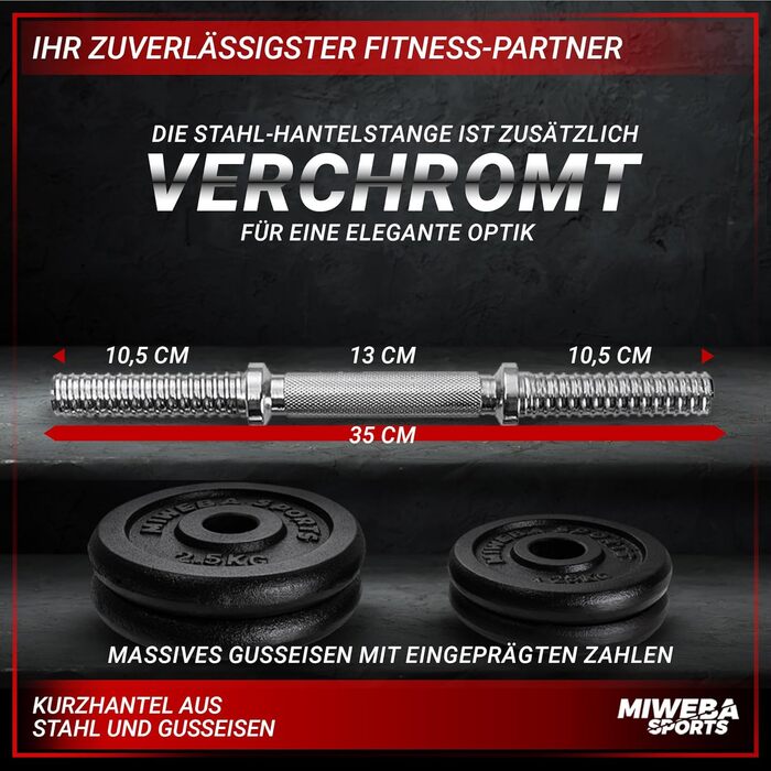 Набір гантелей Miweba Sports MKH110 10/20 кг, чавунні, 30 мм, для жінок і чоловіків