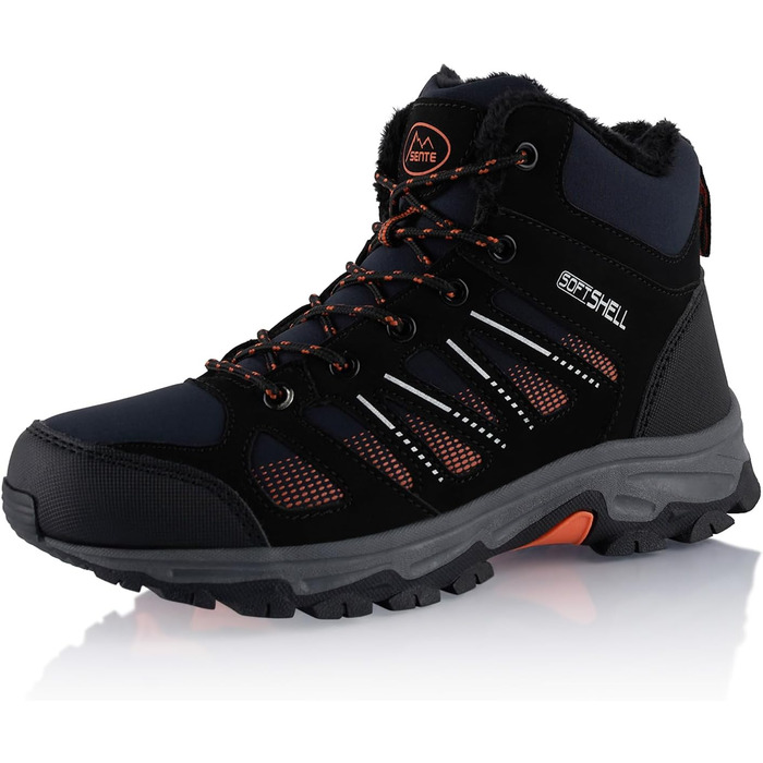 Черевики для піших прогулянок Softshell для жінок та чоловіків, зимові, утеплені, розмір 38 EU, темно-синій, чорний, помаранчевий