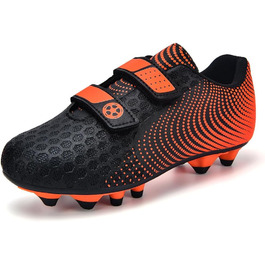 Дитячі футбольні бутси для хлопчиків та дівчаток, футбольні черевики з шипами для твердого поля, дитячі спортивні взуття для тренувань та занять на відкритому повітрі, дихаючі, антиковзкі, унісекс, розмір 28-37, 36 EU, чорний, оранжевий