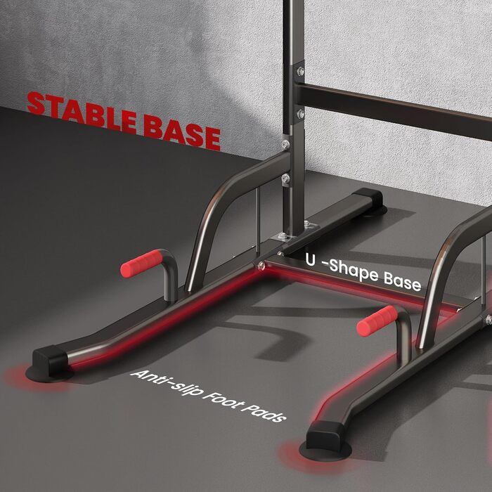 HOMCOM Турнік Power Tower з регулюванням, багатофункціональна фітнес-станція, 189-239см, сталь, чорний/червоний