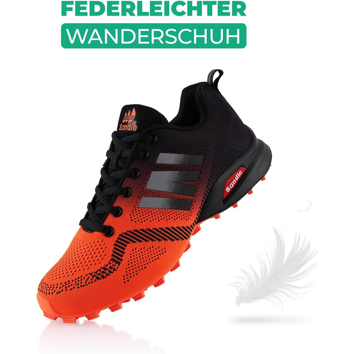 Трекінгові черевики для жінок та чоловіків, дихаючі, для трекінгу та трейлраннінгу, 45 EU, помаранчево-чорні