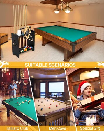 Підставка для більярдних київ EXTCCT Poolstock-Halter, підлоговий органайзер з масиву дуба на 9 київ та аксесуарів з тримачем для крейди, чорний
