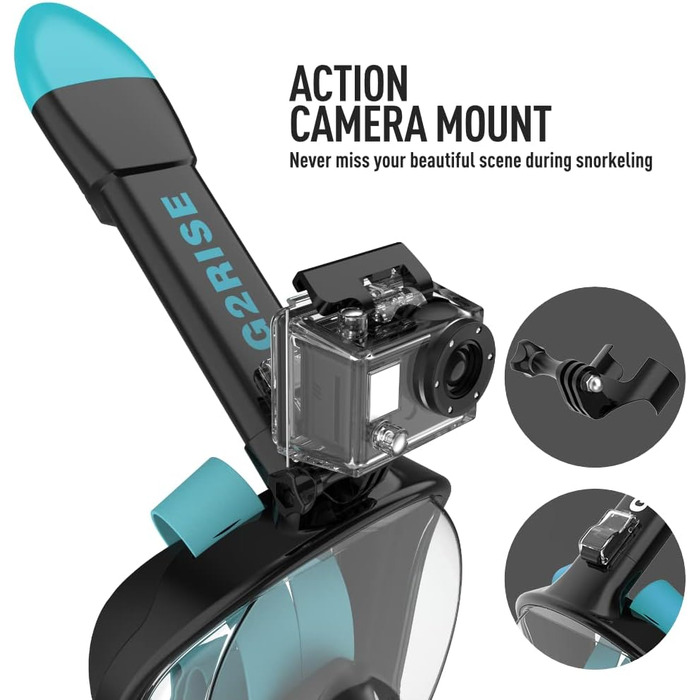 Маска для снорклінгу G2RISE® з трубкою, повна маска для дайвінгу, складана, CO2-безпечна, з кріпленням для камери, чорно-зелена, для дітей та дорослих S/M