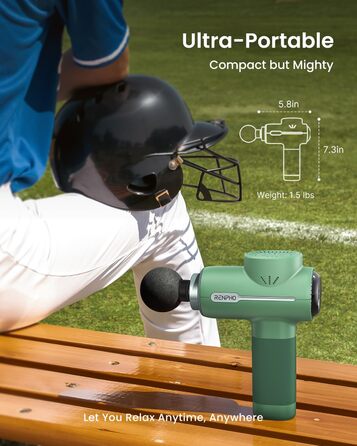 Масажер для м'язів RENPHO Active Massage Gun - масажний пістолет для глибоких тканин, зелений