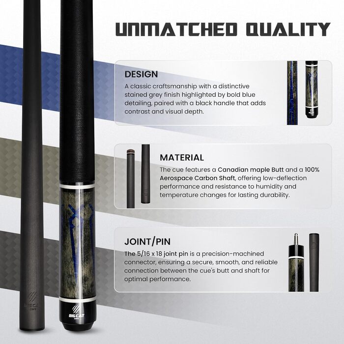 Більярдний кий Big Cat Carbon Gold Series з карбоновим шафтом Pro Taper, накінечниками 11.8 мм та 12.4 мм, обмотка з ірландського льону, 20oz, GLD-4
