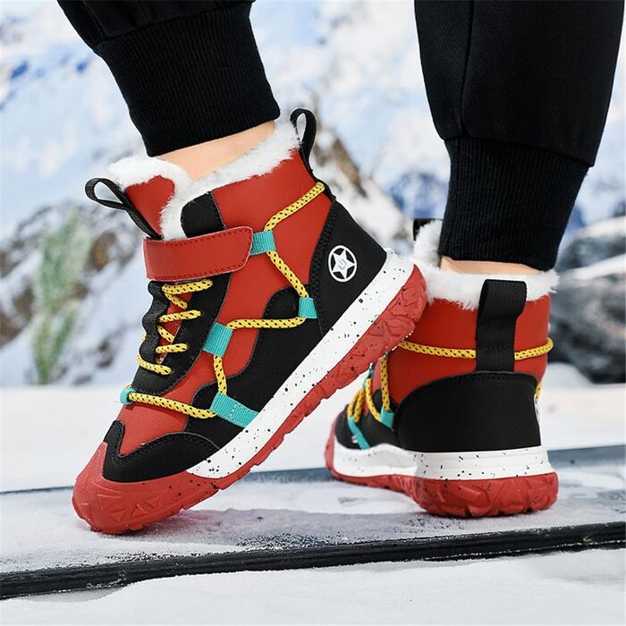 Водонепроникні зимові черевики для дітей: зимові чоботи для дівчаток та хлопчиків, утеплені, для активного відпочинку на вулиці, неслизькі, червоні (29 EU)