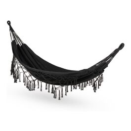 Гамак подвійний 200x150 см, бавовна, до 200 кг, Boho стиль, для саду, балкону, тераси, чорний