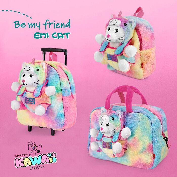 Дитячий рюкзак PERLETTI Kawaii Єдиноріг для дівчаток 3-6 років, знімна плюшева іграшка кішка, м'яка багатоколірна сумка-рюкзак для дитсадка та спорту, веселка