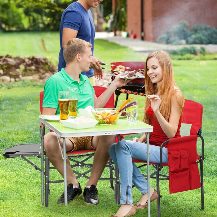 Кемпінговий стілець LEADZM складний з бічним столиком та відділенням для зберігання, вентильована спинка, 10 кг вантажопідйомність, 600D Oxford тканину, металевий каркас, 6x60x9 см, легкий та компактний для відпочинку на природі, риболовлі, фестивалів (2 