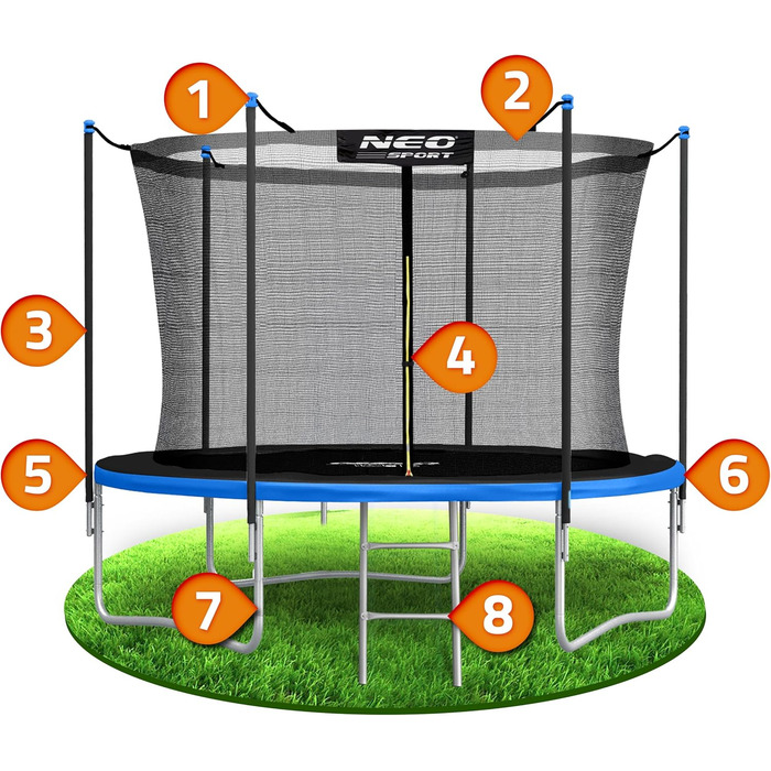 Трамплін Neo-Sport Outdoor для дітей з сіткою та сходами (252 см) - безпечний та довговічний