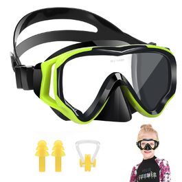 Набір для снорклінгу для дітей HIKOTEY, сухий сноркель, маска для снорклінгу з антизапотіваючим покриттям, водонепроникні затички для вух, набір для снорклінгу для хлопчиків (B1-Жовтий)