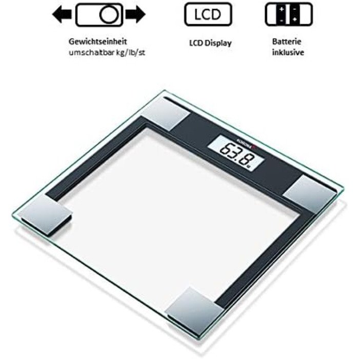 Скляні ваги Korona GABRIELA 150 кг, LCD, автоотключення, батарейки