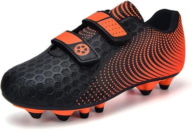 Дитячі футбольні бутси для хлопчиків та дівчаток, футбольні черевики з шипами для твердого поля, дитячі спортивні взуття для тренувань та занять на відкритому повітрі, дихаючі, антиковзкі, унісекс, розмір 28-37, 36 EU, чорний, оранжевий