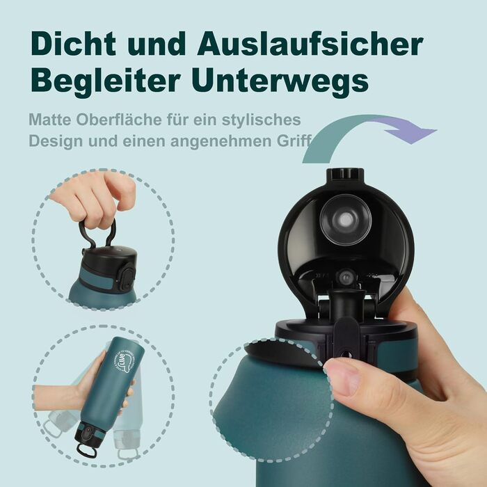 Термос-пляшка UZSPACE 1л (970мл) з нержавіючої сталі, ізольована, з 1-кліком відкриття, без витоків, для спорту, фітнесу, туризму, зеленого кольору