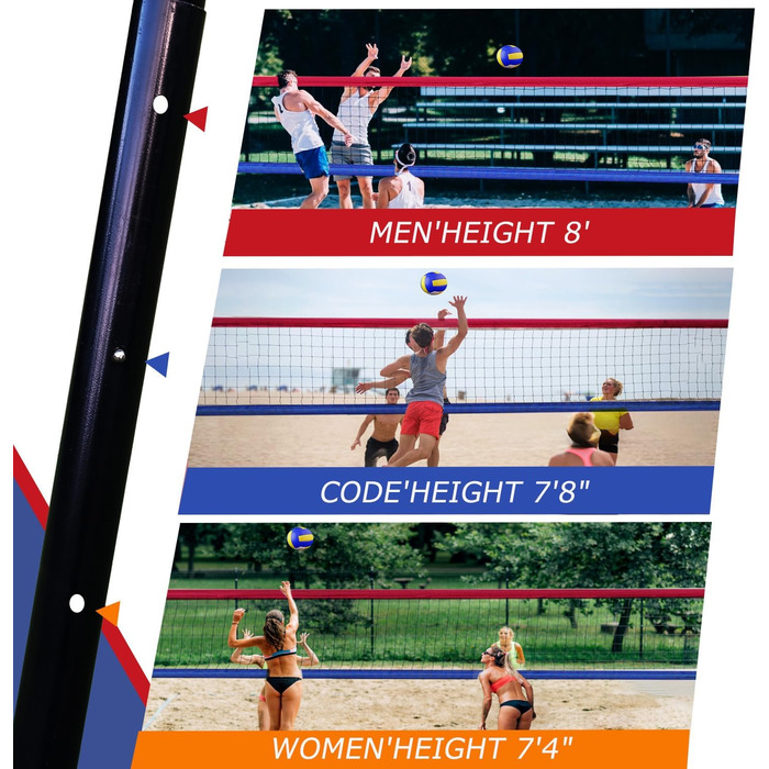 Портативний волейбольний набір для вулиці з регульованими алюмінієвими стійками, антизапітніюче покриття, для двору, трави
