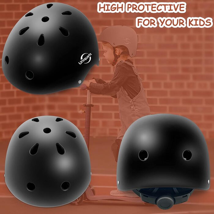 Дитячий регульований шолом та захисна екіпіровка: наколінники, налокітники, захист зап'ястя (S, 3-8 років), чорний