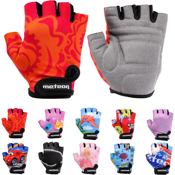 Дитячі велосипедні рукавички Meteor Unisex для дітей, Gel BMX, червоний квітка, розмір S (6.5-7cm)