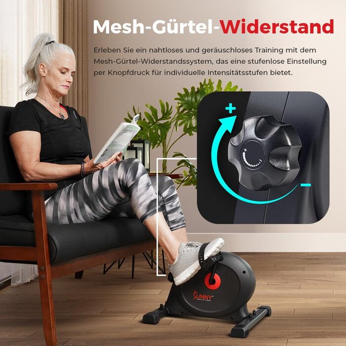 Магнітний міні-велотренажер Sunny Health & Fitness Smart-Heimtrainer: підстольний педальний тренажер для літніх людей та кардіо-тренувань вдома, темно-сірий