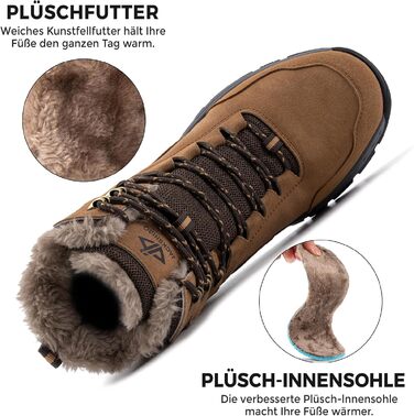 Зимові черевики JackShibo для чоловіків та жінок. Теплі, водонепроникні, з антиковзким покриттям. Зимові чоботи для активного відпочинку на природі. Розмір EU 43, колір коричневий.