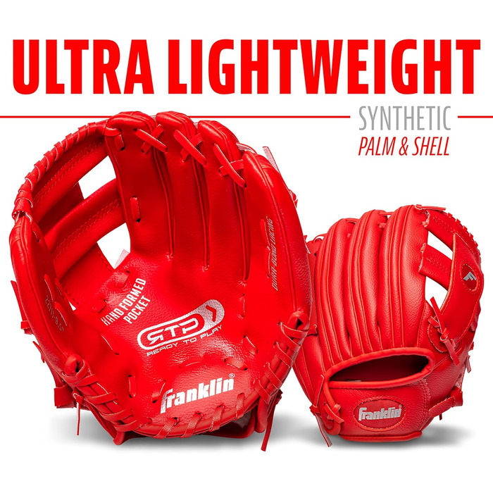 Рукавичка для бейсболу Franklin Sports RTP Kinder Teeball (червона, для правшів) + м'яч - дитячий набір для ті-болу