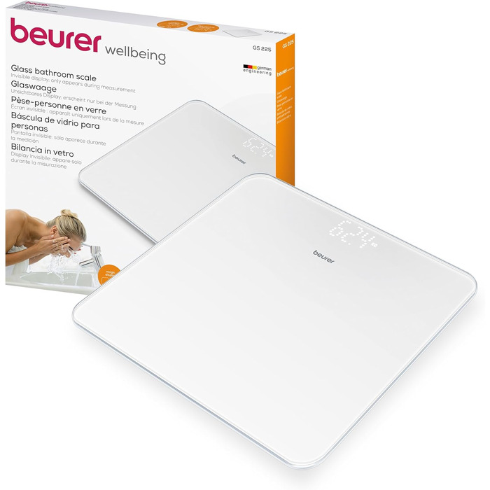 Цифрова скляна вага Beurer GS 225 біла, Magic-Display, Dot-Matrix-дисплей, для людей