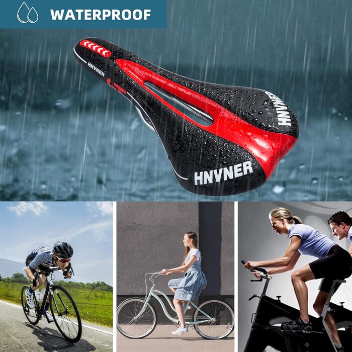 Комфортне сідло для велосипеда: ергономічне, з вирізом, 280x140x55 мм, чорно-червоне, для міських велосипедів, шосе, MTB