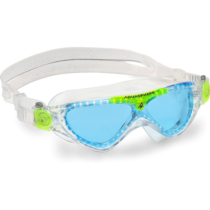 Дитячі плавальні окуляри AQUASPHERE Vista JR з UV-захистом, силіконовим ущільненням, протитуманним та герметичним склом, прозоро-салатові з синіми лінзами для хлопчиків і дівчат від 6 років